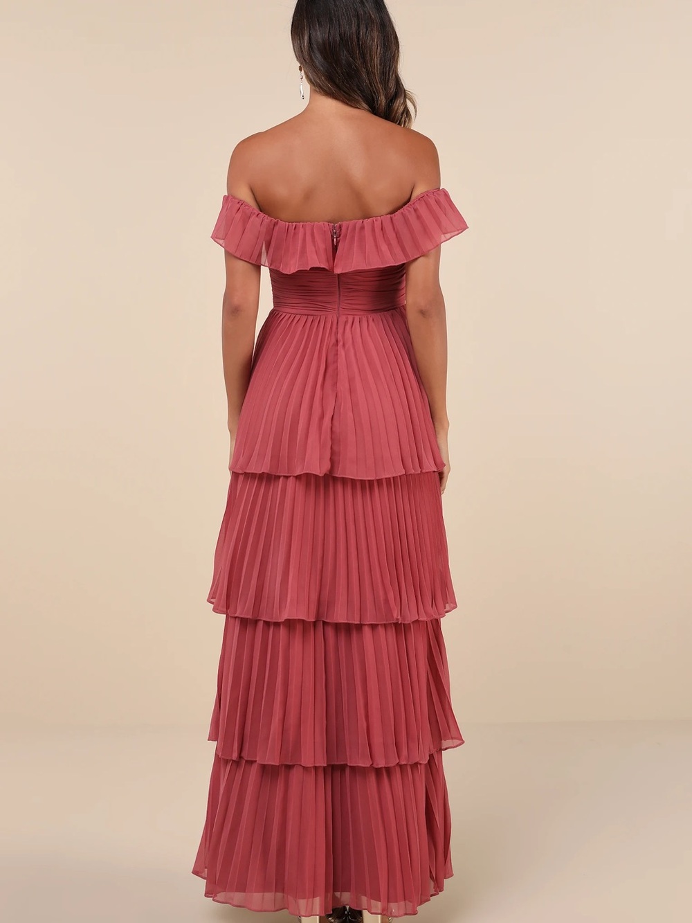 Lulu's Dusty Rose One-Shoulder Tiered Maxi Dress Size XL - Picture 2 of 8